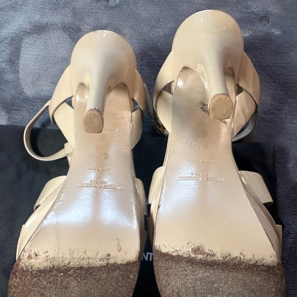 SAINT LAURENT YSL Tribute Platform Leather Sandal Nude Size 37.5, w/ Box & Bags - Picture 10 of 14
